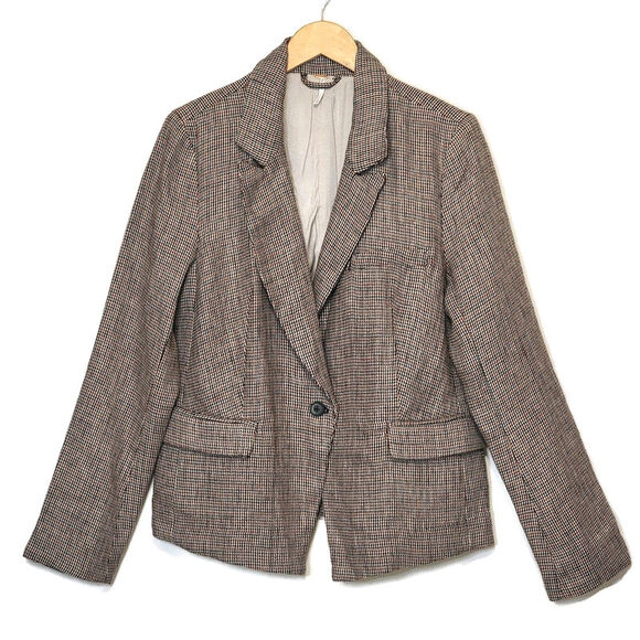 Free People Houndstooth Single Breasted Lightweight Linen Blazer Size M - Picture 13 of 13